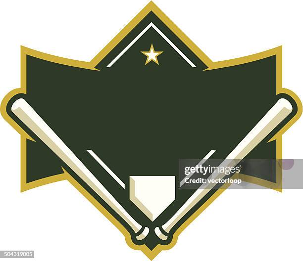 baseball diamond mit überkreuzten bats - baseballschläger stock-grafiken, -clipart, -cartoons und -symbole