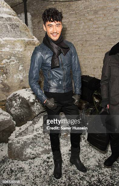 Hu Bing attends the Belstaff presentation during The London Collections Men AW16 at on January 10, 2016 in London, England.