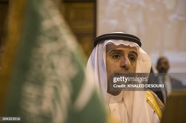 Saudi Minister of Foreign Affairs Adel al-Jubeir attends with the Arab foreign ministers an emergency meeting of Arab foreign ministers in the...