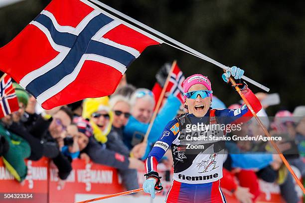 Therese Johaug of Norway takes 1st place during the FIS Nordic World Cup Men's and Women's Cross Country Tour de Ski on January 10, 2016 in Val di...