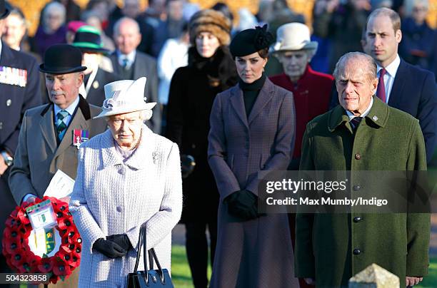 Queen Elizabeth II, Catherine, Duchess of Cambridge, Prince Philip, Duke of Edinburgh and Prince William, Duke of Cambridge attend a wreath laying...