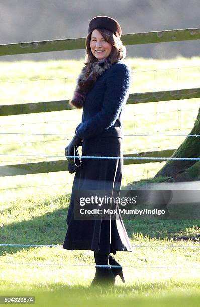 Carole Middleton departs after attending the Sunday service at St Mary Magdalene Church, Sandringham on January 10, 2016 in King's Lynn, England.