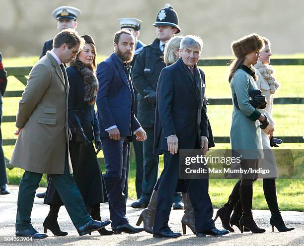 Carole Middleton , James Middleton Michael Middleton and Pippa Middleton attend the Sunday service at St Mary Magdalene Church, Sandringham on...