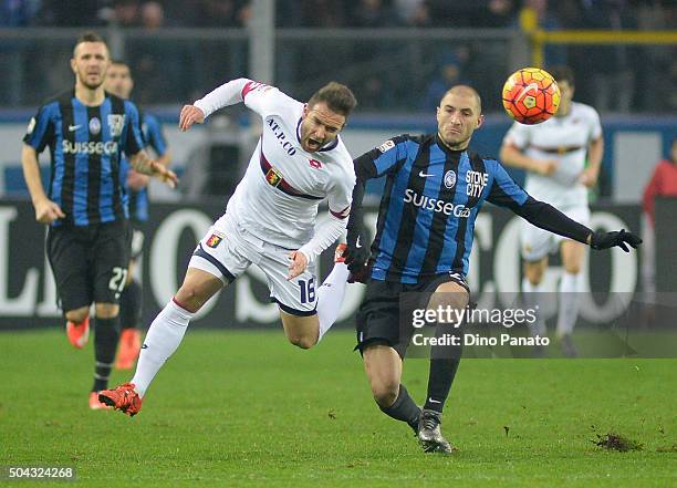 Gabriel Paletta of Atalanta BC competes with Diego Angel Capel Trinidad of Genoa CFC during the Serie A match between Atalanta BC and Genoa CFC at...