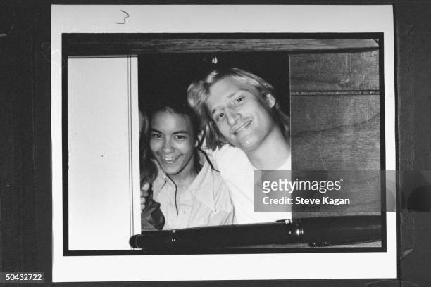 Snapshot photo of David Jewell posing w. Wife Sherri; Sherri joined the Branch Davidian cult in the mid-'80s, married its ldr. David Koresh,...