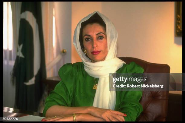 Benazir Bhutto in her office .