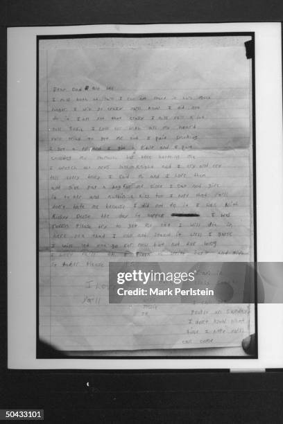 Letter written by accused murderer Jessie Lloyd Misskelley Jr. To his father & mother Lee fr. Prison; Misskelley Jr., Michael Wayne Echols & Charles...