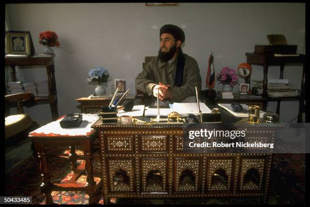 Renegade PM Gulbuddin Hekmatyar speaking, leading opposition battling Pres. Rabbani's govt. Forces, interviewed at his base in Charasiab, Afghanistan.