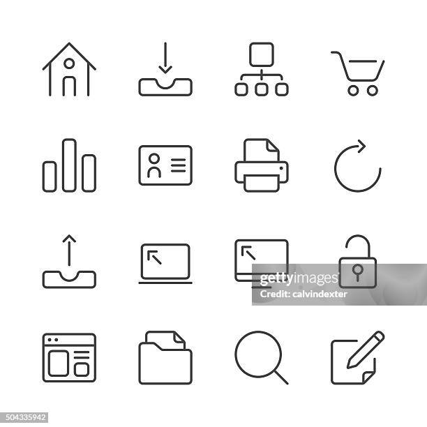 internet and website icons set 1 | black line series - computer printer icon stock illustrations