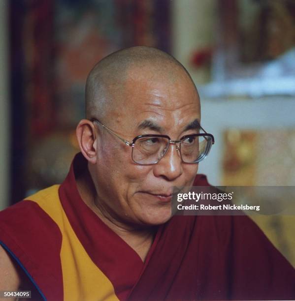 Exiled Tibetan spiritual ldr. Dalai Lama during TIME interview in Dharamsala, India.