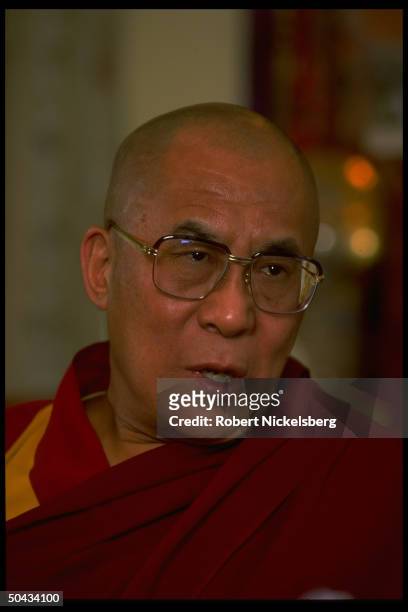 Exiled Tibetan spiritual ldr. Dalai Lama during TIME interview in Dharamsala, India.