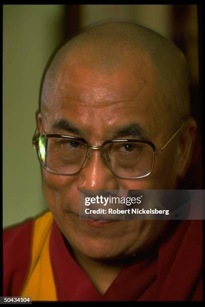 Exiled Tibetan spiritual ldr. Dalai Lama during TIME interview in Dharamsala, India.