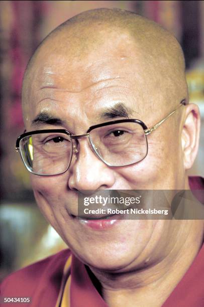 Exiled Tibetan spiritual ldr. Dalai Lama during TIME interview in Dharamsala, India.