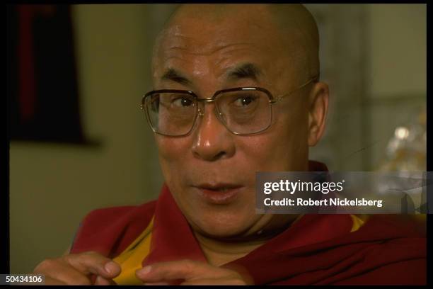 Exiled Tibetan spiritual ldr. Dalai Lama during TIME interview in Dharamsala, India.