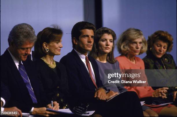 Pat Lawford , Eunice Shriver, Caroline Kennedy, John Jr., Jackie Kennedy Onassis & Pres. Clinton at John F. Kennedy Library opening.