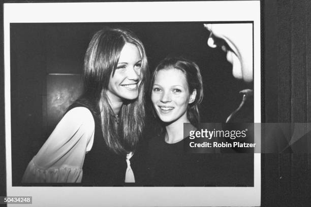 Model Kate Moss at her 19th bday party w. Model Elle MacPhearson & unident. Man.