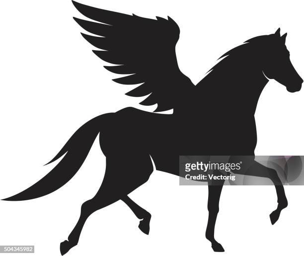 illustrazioni stock, clip art, cartoni animati e icone di tendenza di silhouette di cavallo - pegasus