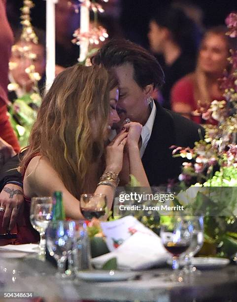 Actors Amber Heard and Johnny Depp attend The Art of Elysium 2016 HEAVEN Gala presented by Vivienne Westwood & Andreas Kronthaler at 3LABS on January...