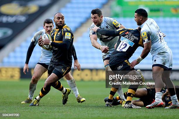 Sailosi Tagicakibau of Wasps during the Aviva Premiership match between Wasps and Worcester Warriors at The Ricoh Arena on January 10, 2016 in...