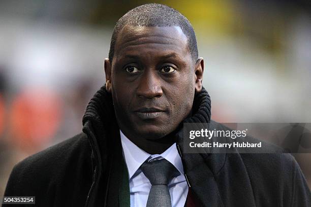 Emile Heskey looks on before the Emirates FA Cup Third Round match between Tottenham Hotspur and Leicester City at White Hart Lane on January 10,...