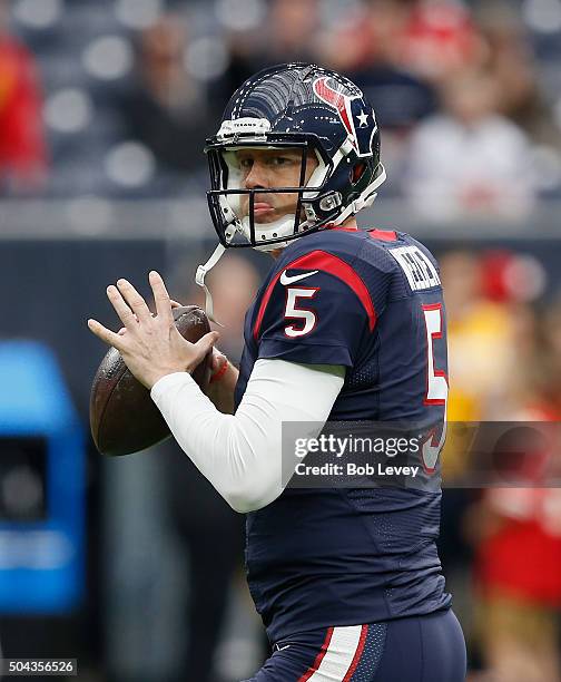 Brandon Weeden of the Houston Texans warms-up before the AFC Wild Card game at NRG Stadium on January 9, 2016 in Houston, Texas.
