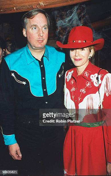 Realtor Robert Trump w. Wife Blaine, dressed up western style, at Halloween on the Green AIDS fundraiser, hosted by HIV-positive, ex-basketball star...