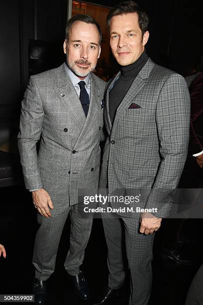 David Furnish and Paul Sculfor attend a private dinner hosted by Tommy Hilfiger and Dylan Jones to celebrate London Collections Men AW16 at Morton's...