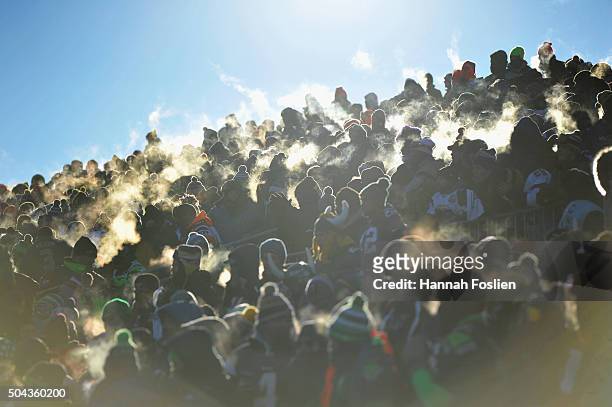 General view of fans during the NFC Wild Card Playoff game between the Minnesota Vikings and the Seattle Seahawks at TCFBank Stadium on January 10,...