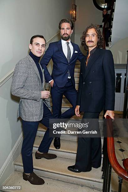 Henry Lloyd-Hughes, Jack Guinness and Ben Cobb attend a dinner hosted by Tommy Hilfiger and Dylan Jones to celebrate The London Collections Men AW16...