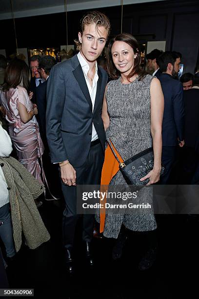 Lucky Blue Smith and Caroline Rush attend a dinner hosted by Tommy Hilfiger and Dylan Jones to celebrate The London Collections Men AW16 at Mortons...