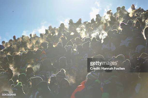 General view of fans during the NFC Wild Card Playoff game between the Minnesota Vikings and the Seattle Seahawks at TCFBank Stadium on January 10,...