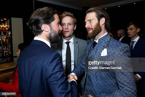 Jack Guinness, Jack Fox and Craig Mcginlay attend a dinner hosted by Tommy Hilfiger and Dylan Jones to celebrate The London Collections Men AW16 at...