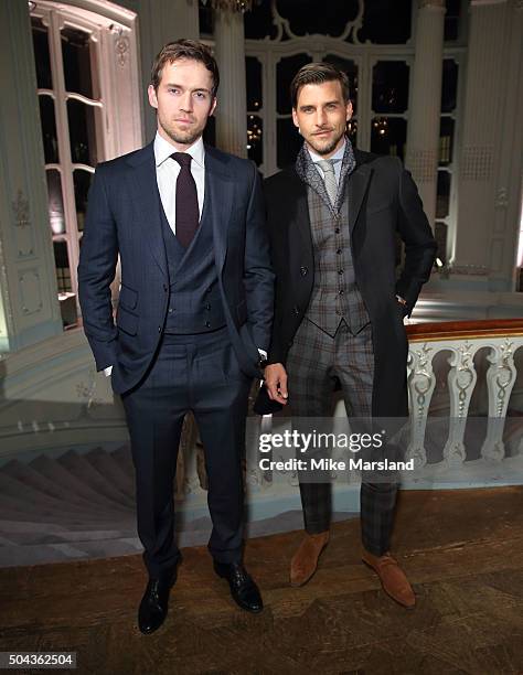 Andrew Cooper and Johannes Huebl attend the dunhill Presentation during The London Collections Men AW16 at The Savile Club on January 10, 2016 in...