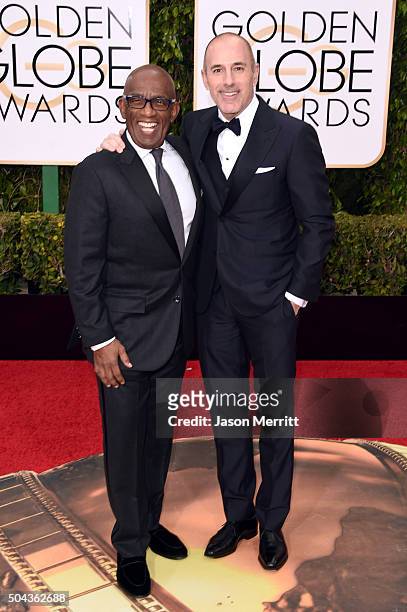 Personalities Al Roker and Matt Lauer attend the 73rd Annual Golden Globe Awards held at the Beverly Hilton Hotel on January 10, 2016 in Beverly...