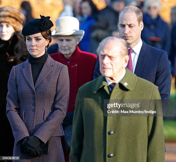 Catherine, Duchess of Cambridge, Prince Philip, Duke of Edinburgh and Prince William, Duke of Cambridge attend a wreath laying ceremony to mark the...