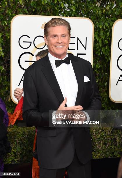 David Hasselhoff arrives at the 73nd annual Golden Globe Awards, January 10 at the Beverly Hilton Hotel in Beverly Hills, California. AFP PHOTO /...