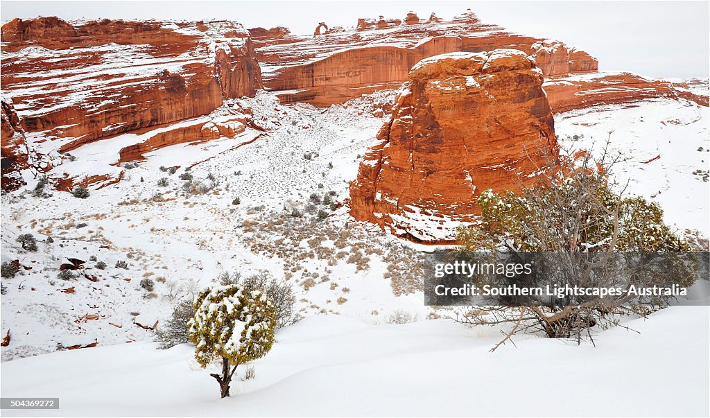 A winter scene in Arches national Park, Moab, Utah, USA.