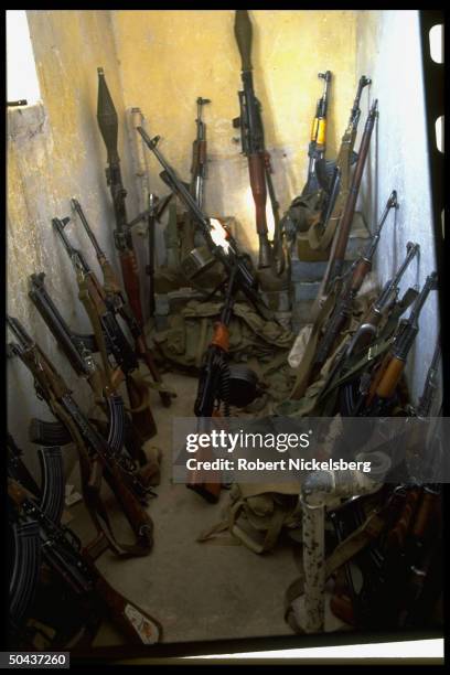 Weapons incl. Rifles & RPGs captured fr. Local mujahedin warlords by Taliban, newcomer Islamic force fast winning factional war.