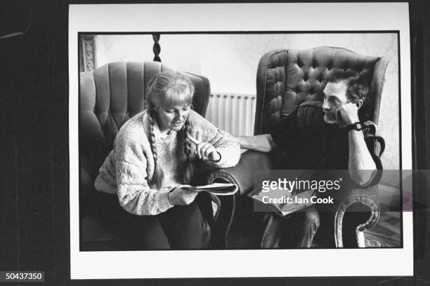 Would-be screenwriter Douglas Gresham, son of Amer. Poet Joy Gresham & executor of his stepdad C.S. Lewis's estate, w. Open Bible on his lap as he...
