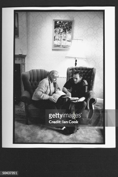 Would-be screenwriter Douglas Gresham, son of Amer. Poet Joy Gresham & executor of his stepdad C.S. Lewis's estate, w. Open Bible on his lap as he...