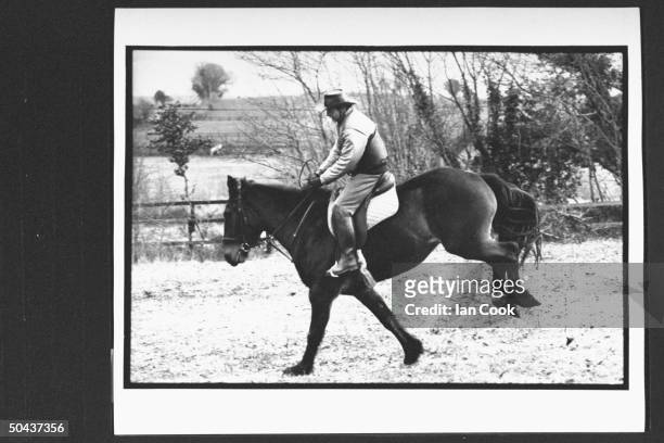 Would-be screenwriter Douglas Gresham, son of Amer. Poet Joy Gresham & executor of his stepdad C.S. Lewis's estate, riding saddle horse that is...