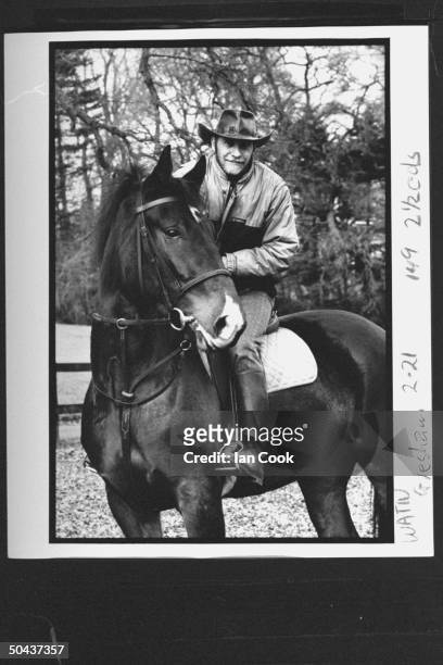 Would-be screenwriter Douglas Gresham, son of Amer. Poet Joy Gresham & executor of his stepdad C.S. Lewis's estate, riding saddle horse on the family...
