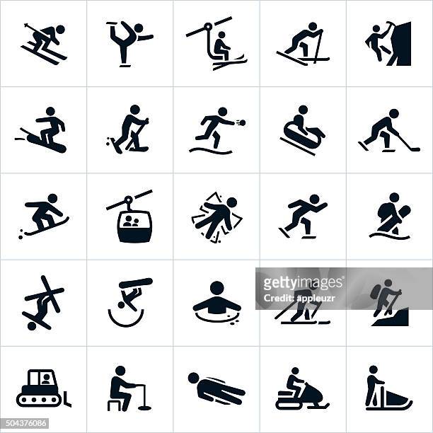 winter freizeitaktivitäten symbole - wintersport stock-grafiken, -clipart, -cartoons und -symbole