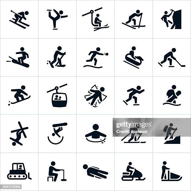 winter freizeitaktivitäten symbole - gondel lift stock-grafiken, -clipart, -cartoons und -symbole