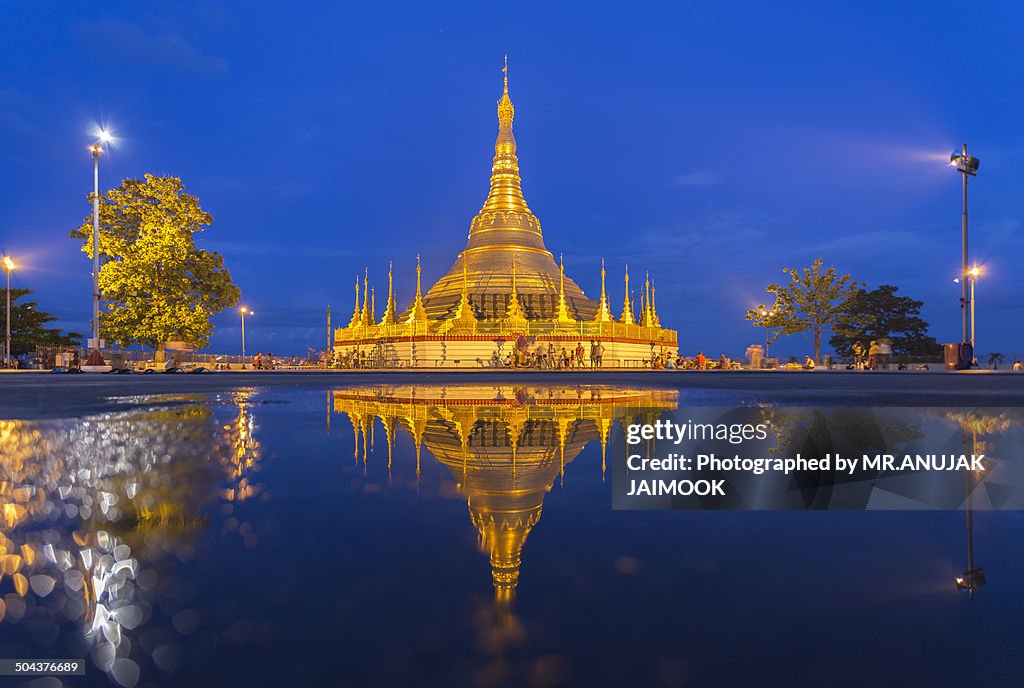 The reflection of Shwedagon Pagoda, Myanmar