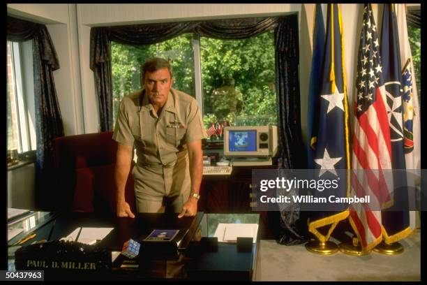 Adm. Paul Miller, Cmdr-in-Chief US Atlantic Command & Supreme Allied Cmdr. Atlantic, at his office desk , re US intervention in Haiti.