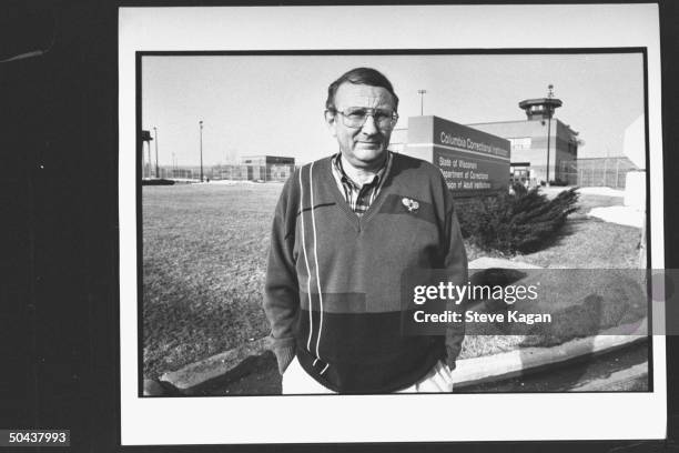 Research chemist/author Lionel Dahmer, father of confessed serial killer Jeffrey Dahmer, standing outside of Columbia Correctional Institute where...