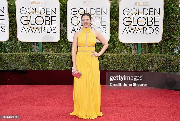 Actress America Ferrera attends the 73rd Annual Golden Globe Awards held at the Beverly Hilton Hotel on January 10, 2016 in Beverly Hills, California.