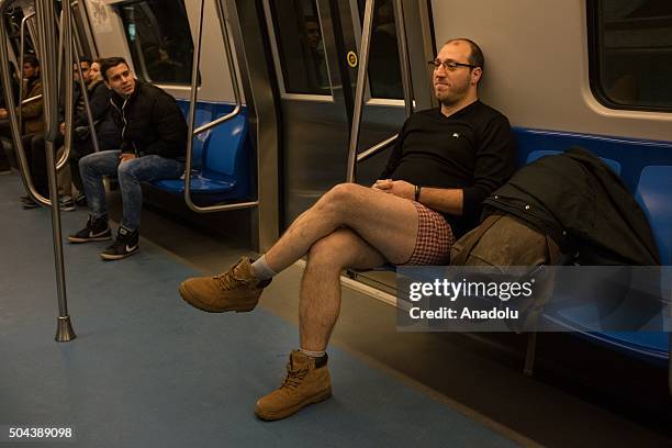 Young people take part in an event called No Pants Subway Ride, Sunday, January 10th in Bucharest, Romania. The event, that originated in 2002 in New...