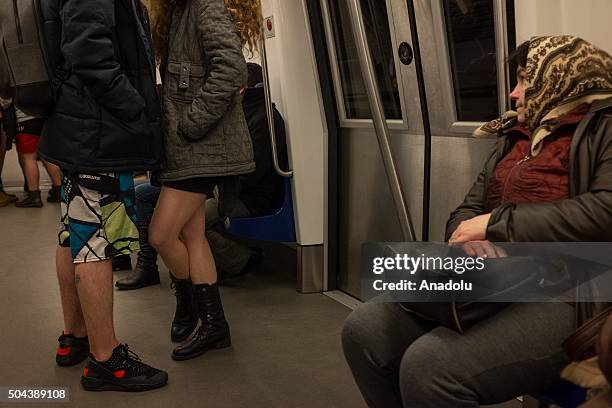 Young people take part in an event called No Pants Subway Ride, Sunday, January 10th in Bucharest, Romania. The event, that originated in 2002 in New...